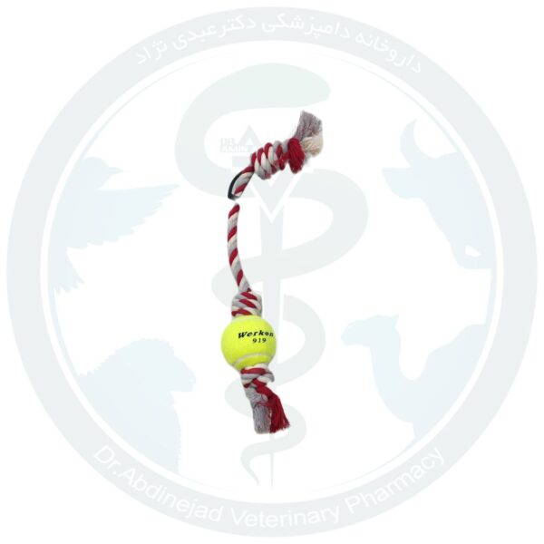 اسباب بازی توپ تنیس با بند مناسب سگ